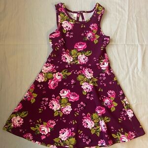 Route 66 Floral Kids Dress - Burgundy and Pink